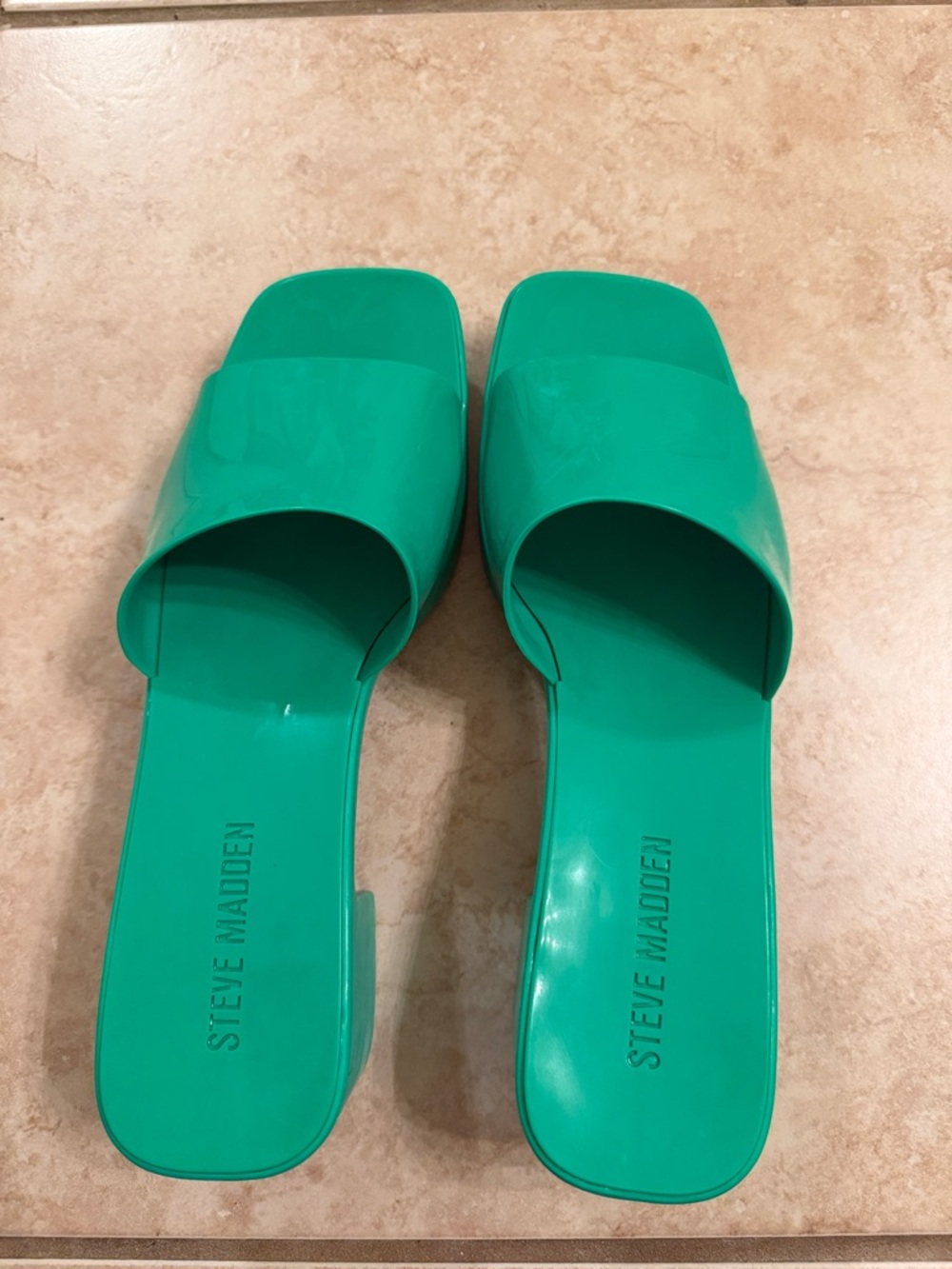 Steve Madden Emerald Green Square-Toe Slide Sandals